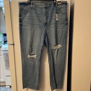 Express 18S Modern‎ Straight Super High Rise Distressed Blue Jeans NWT